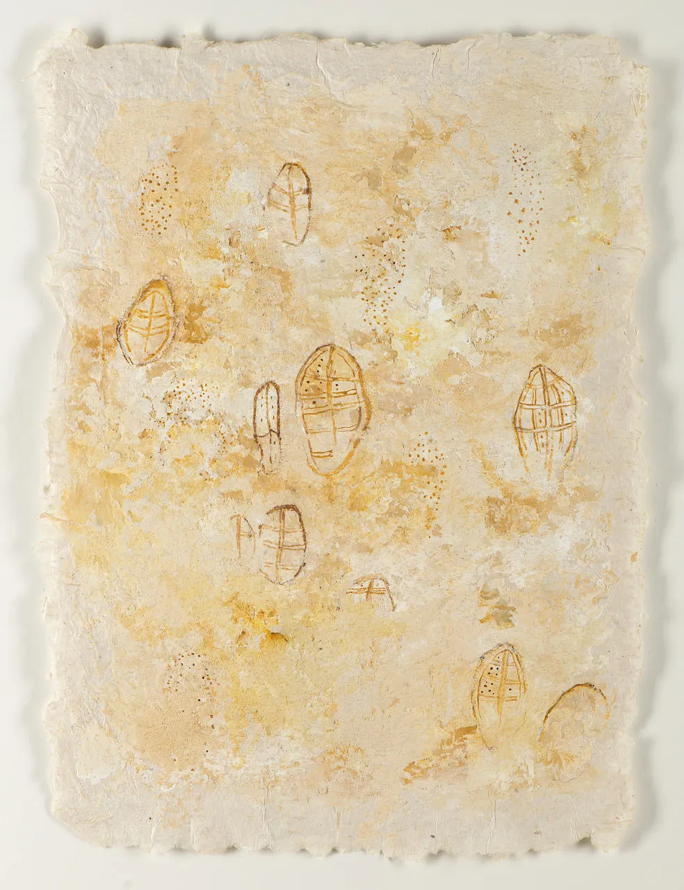 Fragment 03, 2017, Handgeschöpftes Papier, Spachtelmasse und Acryl, 65 x 65 cm